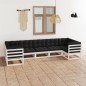 7-tlg. Garten-Lounge-Set mit Kissen Weiß Kiefer Massivholz 7-tlg. Garten-Lounge-Set mit Kissen Weiß Kiefer Massivholz