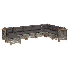 vidaXL 8-tlg. Garten-Sofagarnitur mit Kissen Grau Poly Rattan