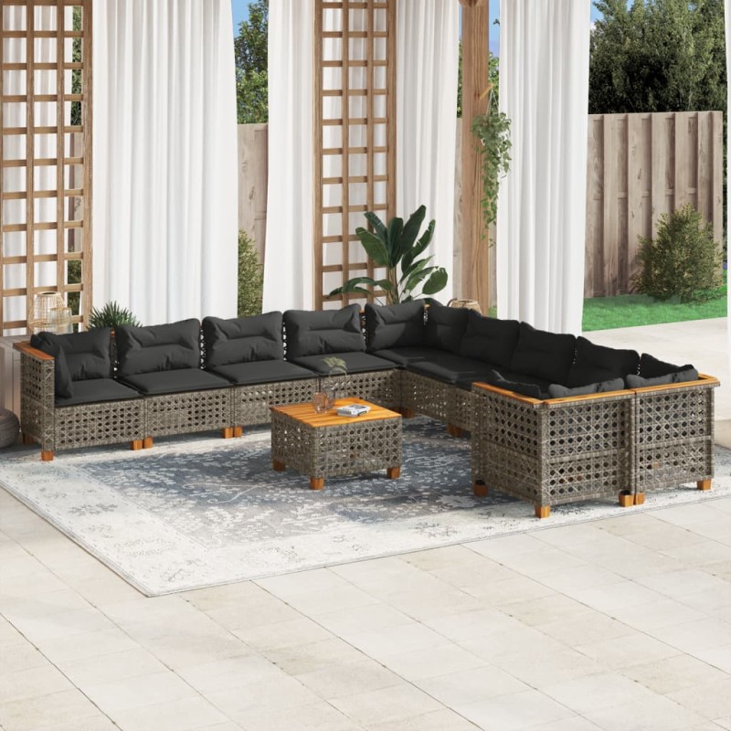 vidaXL 11-tlg. Garten-Sofagarnitur mit Kissen Grau Poly Rattan vidaXL 11-tlg. Garten-Sofagarnitur mit Kissen Grau Poly Rattan