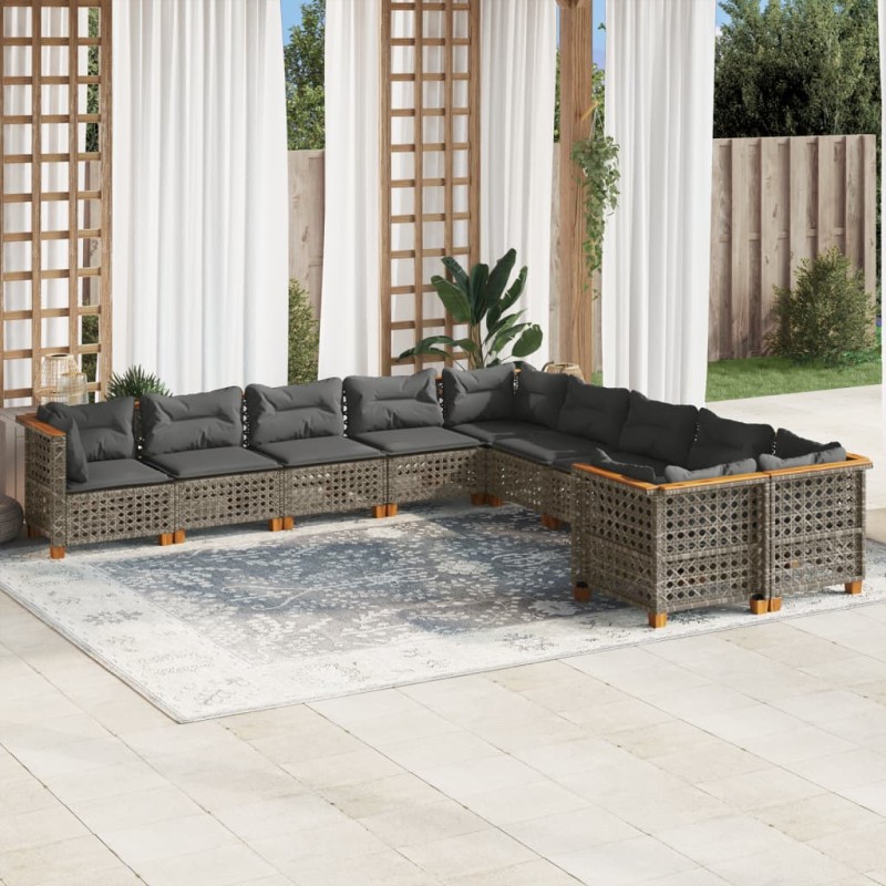 vidaXL 10-tlg. Garten-Sofagarnitur mit Kissen Grau Poly Rattan vidaXL 10-tlg. Garten-Sofagarnitur mit Kissen Grau Poly Rattan