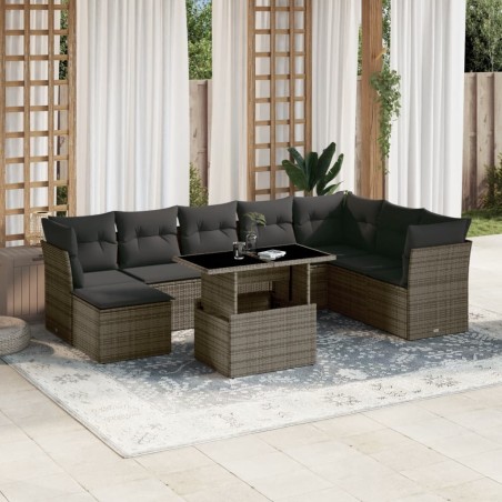 vidaXL 9-tlg. Garten-Sofagarnitur mit Kissen Grau Poly Rattan