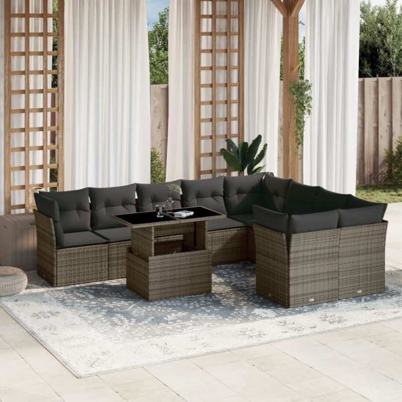 vidaXL 10-tlg. Garten-Sofagarnitur mit Kissen Grau Poly Rattan vidaXL 10-tlg. Garten-Sofagarnitur mit Kissen Grau Poly Rattan