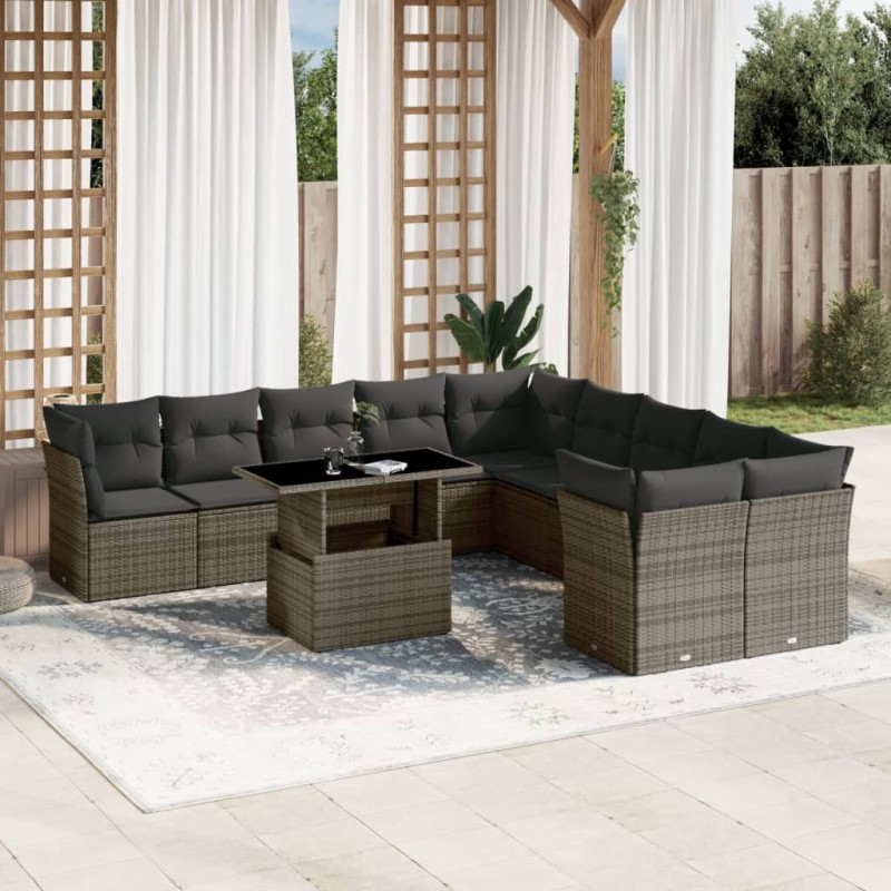 vidaXL 11-tlg. Garten-Sofagarnitur mit Kissen Grau Poly Rattan vidaXL 11-tlg. Garten-Sofagarnitur mit Kissen Grau Poly Rattan