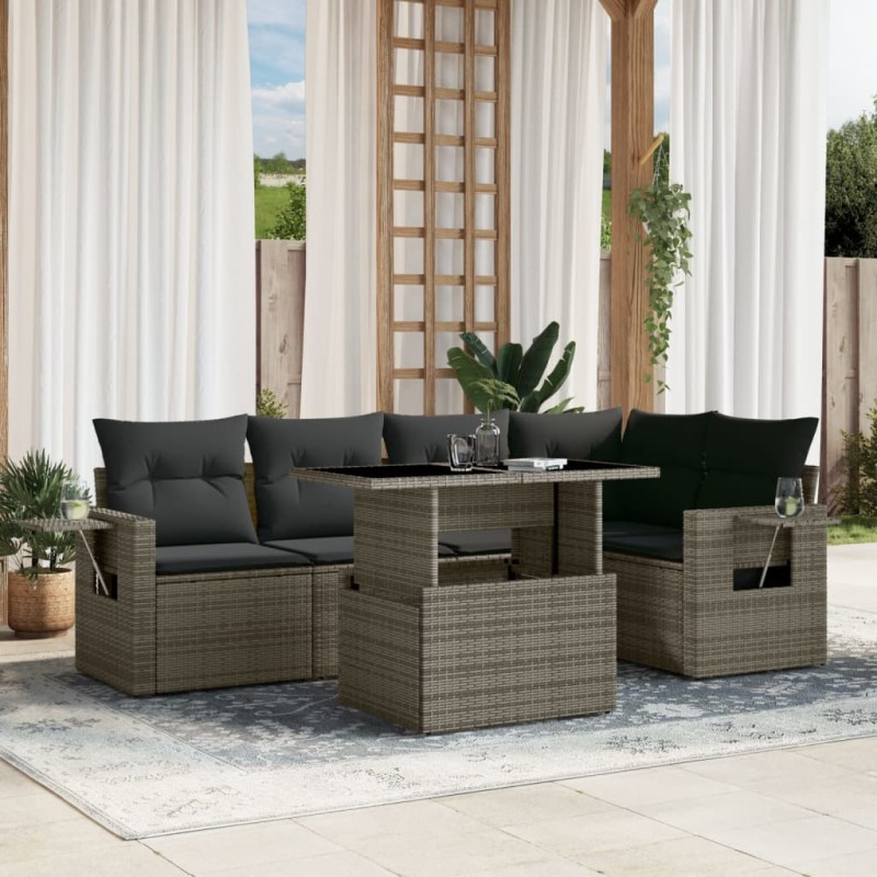 vidaXL 6-tlg. Garten-Sofagarnitur mit Kissen Grau Poly Rattan vidaXL 6-tlg. Garten-Sofagarnitur mit Kissen Grau Poly Rattan