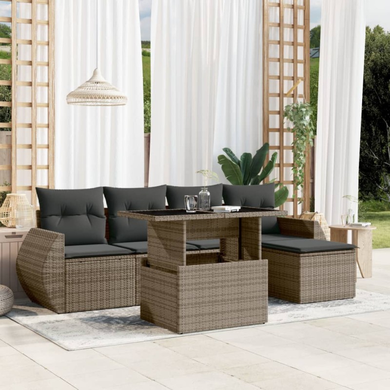 vidaXL 6-tlg. Garten-Sofagarnitur mit Kissen Grau Poly Rattan vidaXL 6-tlg. Garten-Sofagarnitur mit Kissen Grau Poly Rattan