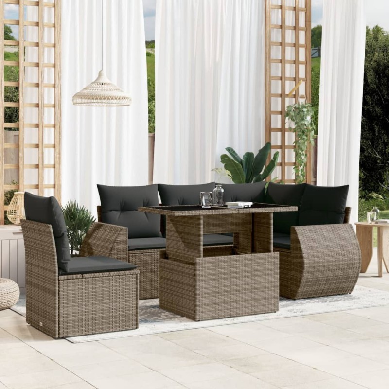 vidaXL 6-tlg. Garten-Sofagarnitur mit Kissen Grau Poly Rattan vidaXL 6-tlg. Garten-Sofagarnitur mit Kissen Grau Poly Rattan
