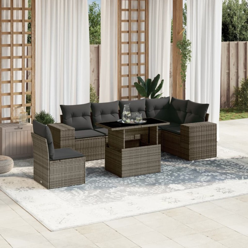 vidaXL 7-tlg. Garten-Sofagarnitur mit Kissen Grau Poly Rattan vidaXL 7-tlg. Garten-Sofagarnitur mit Kissen Grau Poly Rattan
