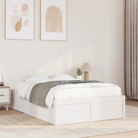 vidaXL Massivholzbett ohne Matratze Weiß 135x190 cm Kiefernholz