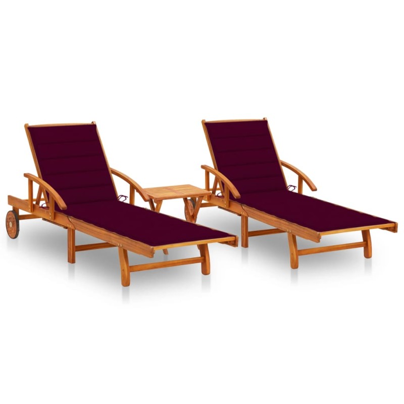 Sonnenliegen 2 Stk. mit Tisch und Auflagen Massivholz Akazie Sonnenliegen 2 Stk. mit Tisch und Auflagen Massivholz Akazie