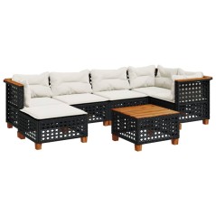vidaXL 7-tlg. Garten-Sofagarnitur mit Kissen Schwarz Poly Rattan