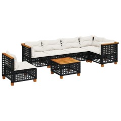 vidaXL 7-tlg. Garten-Sofagarnitur mit Kissen Schwarz Poly Rattan