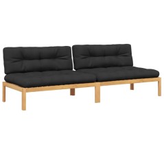 vidaXL Garten-Mittelsofas aus Paletten 2 Stk. mit Kissen Akazienholz