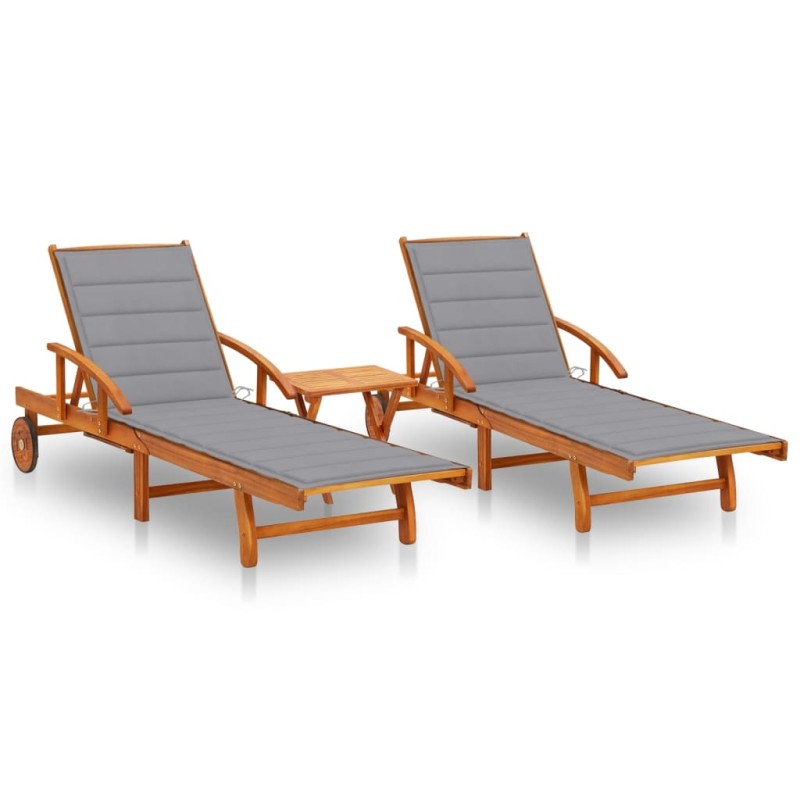 vidaXL Sonnenliegen 2 Stk. mit Tisch und Auflagen Massivholz Akazie vidaXL Sonnenliegen 2 Stk. mit Tisch und Auflagen Massivholz Akazie