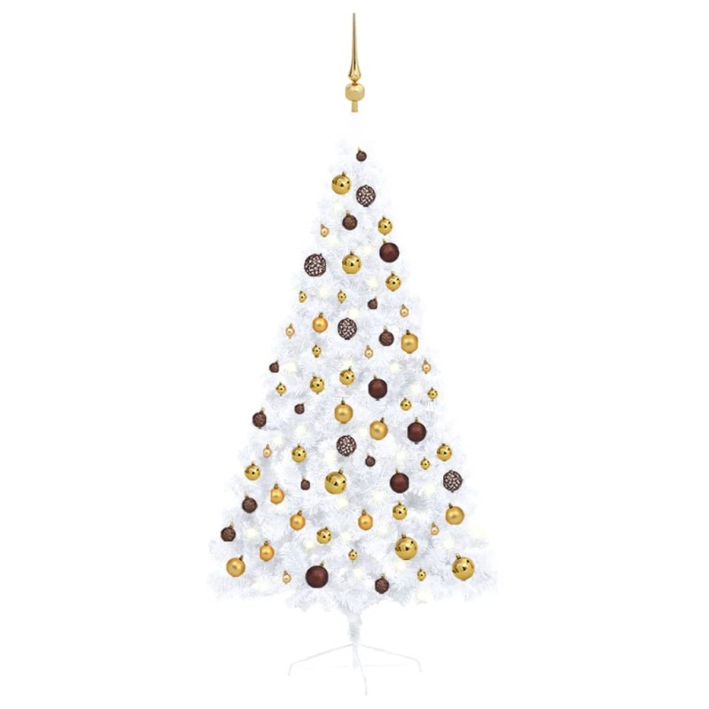 Künstlicher Halber Weihnachtsbaum mit LEDs & Kugeln Weiß 150 cm Künstlicher Halber Weihnachtsbaum mit LEDs & Kugeln Weiß 150 cm
