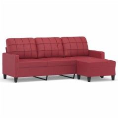 vidaXL 3-Sitzer-Sofa mit Hocker Weinrot 180 cm Kunstleder