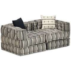 vidaXL 2-Sitzer Modularer Pouf Grau Gestreift Stoff 
