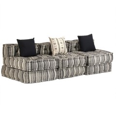 vidaXL 3-Sitzer Modularer Pouf Grau Gestreift Stoff 