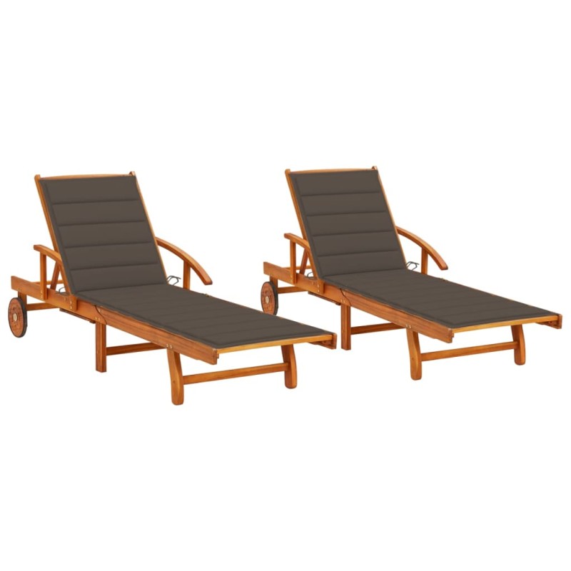 vidaXL Sonnenliegen 2 Stk. mit Auflagen Massivholz Akazie vidaXL Sonnenliegen 2 Stk. mit Auflagen Massivholz Akazie