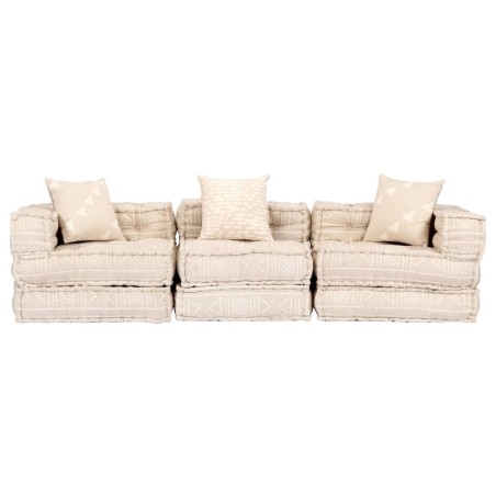 vidaXL 3-Sitzer Modularer Pouf Beige Stoff 