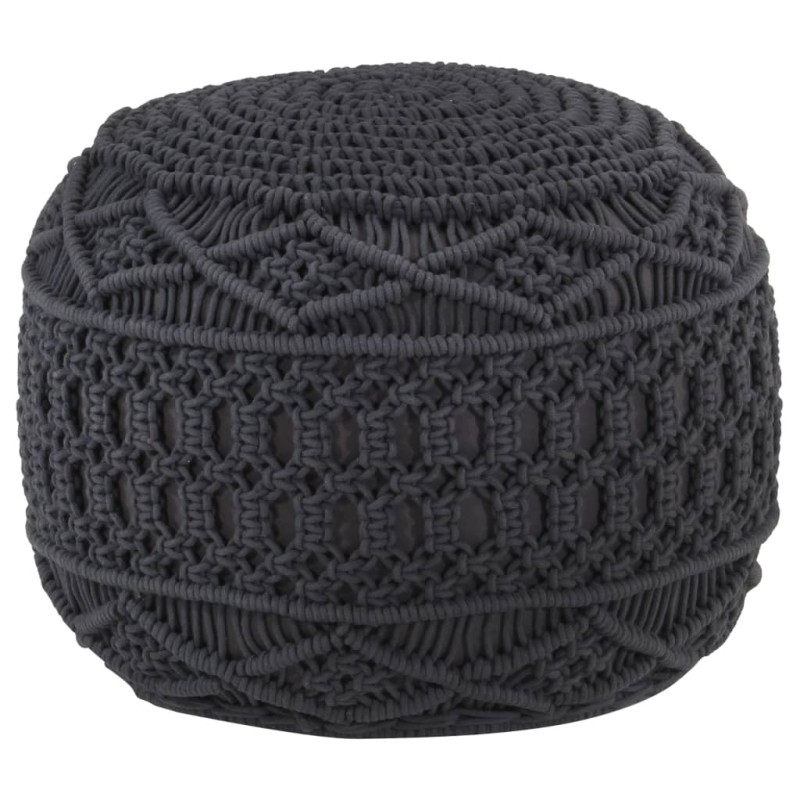vidaXL Makramee Sitzpuff Handgefertigt Anthrazit 45 x 30 cm Baumwolle vidaXL Makramee Sitzpuff Handgefertigt Anthrazit 45 x 30 cm Baumwolle