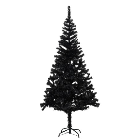 Künstlicher Weihnachtsbaum mit LEDs & Ständer Schwarz 210cm PVC