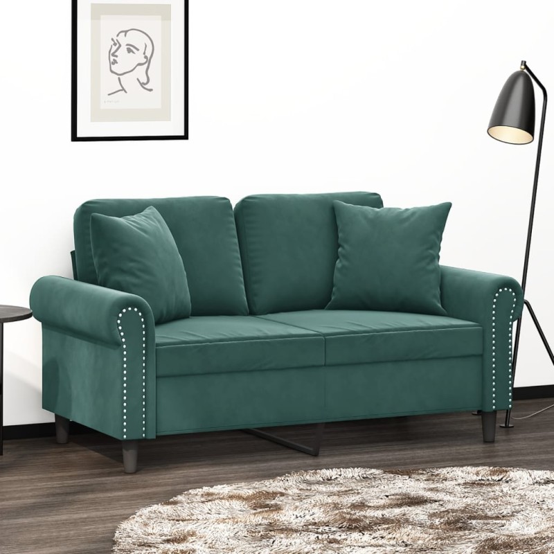 vidaXL 2-Sitzer-Sofa mit Zierkissen Dunkelgrün 120 cm Samt vidaXL 2-Sitzer-Sofa mit Zierkissen Dunkelgrün 120 cm Samt