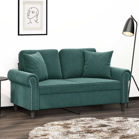 vidaXL 2-Sitzer-Sofa mit Zierkissen Dunkelgrün 120 cm Samt