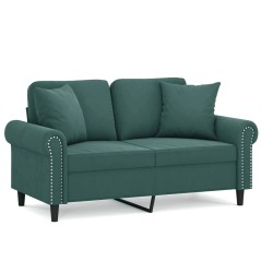 vidaXL 2-Sitzer-Sofa mit Zierkissen Dunkelgrün 120 cm Samt