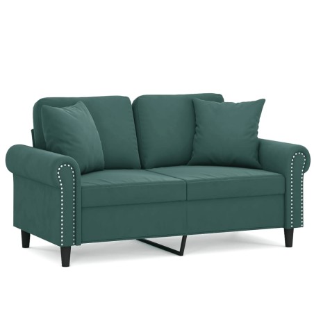 vidaXL 2-Sitzer-Sofa mit Zierkissen Dunkelgrün 120 cm Samt