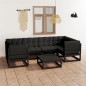 7-tlg. Garten-Lounge-Set mit Kissen Schwarz Massivholz Kiefer 7-tlg. Garten-Lounge-Set mit Kissen Schwarz Massivholz Kiefer