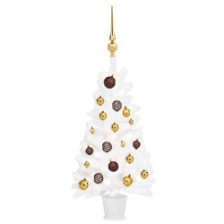 Künstlicher Weihnachtsbaum mit LEDs & Kugeln Weiß 90 cm
