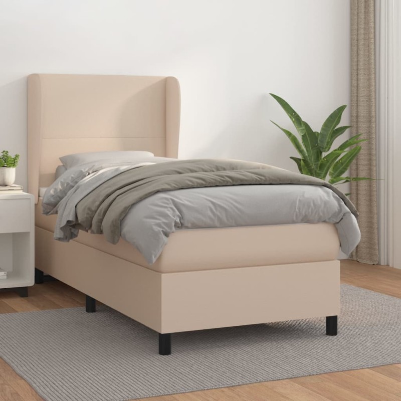 vidaXL Boxspringbett mit Matratze Cappuccino-Braun 90x190cm Kunstleder vidaXL Boxspringbett mit Matratze Cappuccino-Braun 90x190cm Kunstleder