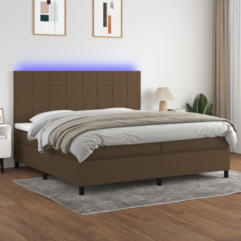 vidaXL Boxspringbett mit Matratze & LED Dunkelbraun 200x200 cm Stoff vidaXL Boxspringbett mit Matratze & LED Dunkelbraun 200x200 cm Stoff