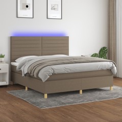 vidaXL Boxspringbett mit Matratze & LED Taupe 180x200 cm Stoff
