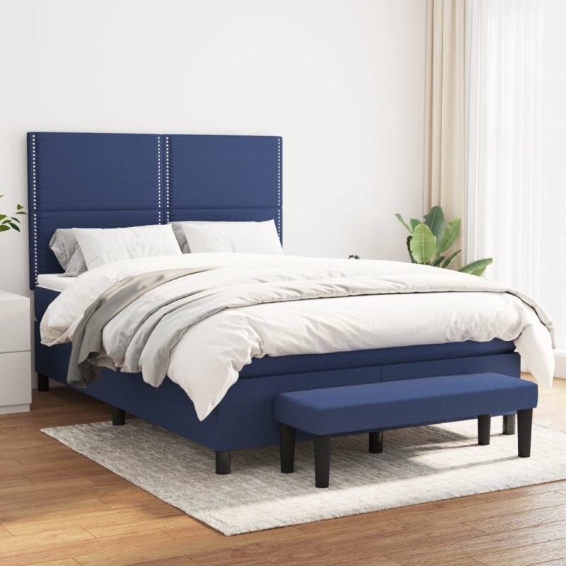 vidaXL Boxspringbett mit Matratze Blau 140x190 cm Stoff vidaXL Boxspringbett mit Matratze Blau 140x190 cm Stoff