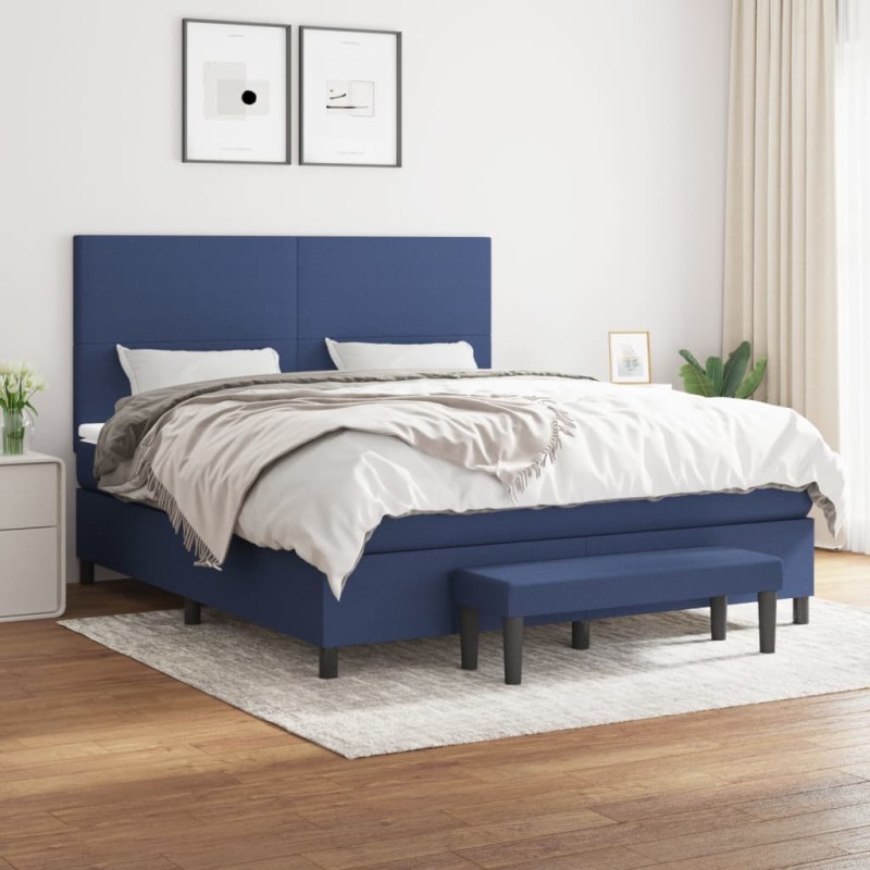 vidaXL Boxspringbett mit Matratze Blau 180x200 cm Stoff vidaXL Boxspringbett mit Matratze Blau 180x200 cm Stoff