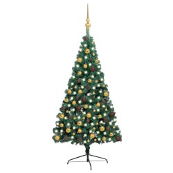 Künstlicher Halber Weihnachtsbaum mit LEDs & Kugeln Grün 210 cm