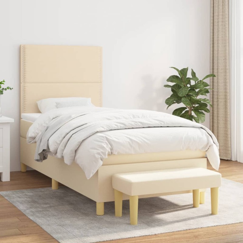 vidaXL Boxspringbett mit Matratze Creme 90x190 cm Stoff vidaXL Boxspringbett mit Matratze Creme 90x190 cm Stoff
