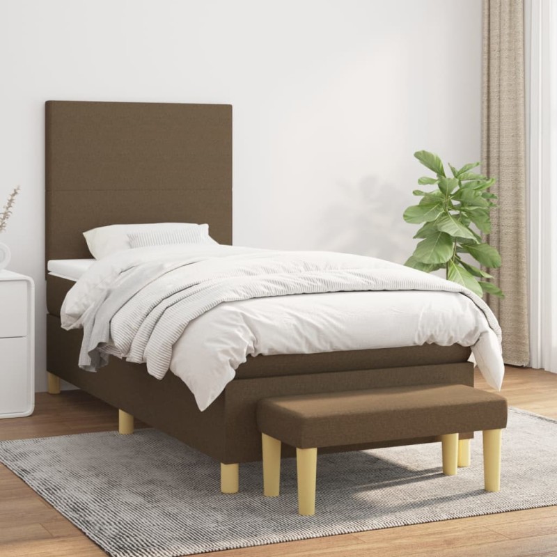 vidaXL Boxspringbett mit Matratze Dunkelbraun 100x200 cm Stoff vidaXL Boxspringbett mit Matratze Dunkelbraun 100x200 cm Stoff