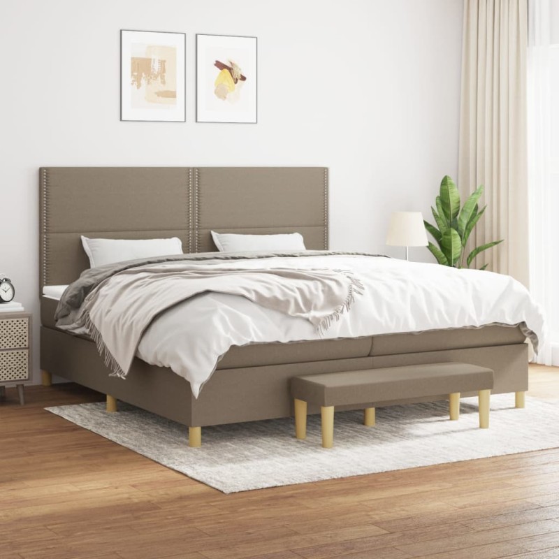 vidaXL Boxspringbett mit Matratze Taupe 200x200 cm Stoff vidaXL Boxspringbett mit Matratze Taupe 200x200 cm Stoff