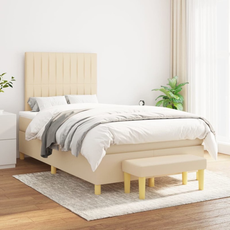 vidaXL Boxspringbett mit Matratze Creme 120x200 cm Stoff vidaXL Boxspringbett mit Matratze Creme 120x200 cm Stoff