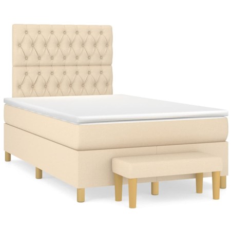 vidaXL Boxspringbett mit Matratze Creme 120x200 cm Stoff