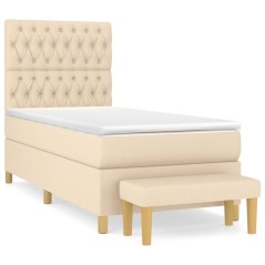 vidaXL Boxspringbett mit Matratze Creme 100x200 cm Stoff