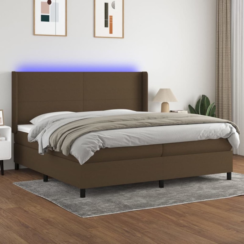 vidaXL Boxspringbett mit Matratze & LED Dunkelbraun 200x200 cm Stoff vidaXL Boxspringbett mit Matratze & LED Dunkelbraun 200x200 cm Stoff