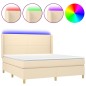 vidaXL Boxspringbett mit Matratze & LED Creme 160x200 cm Stoff vidaXL Boxspringbett mit Matratze & LED Creme 160x200 cm Stoff