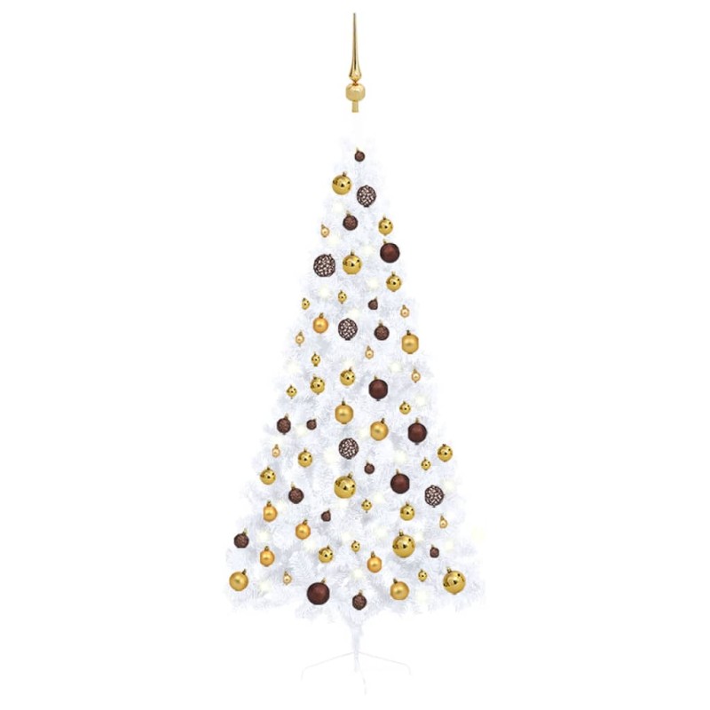 Künstlicher Halber Weihnachtsbaum mit LEDs & Kugeln Weiß 180 cm Künstlicher Halber Weihnachtsbaum mit LEDs & Kugeln Weiß 180 cm