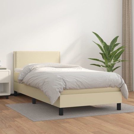 vidaXL Boxspringbett mit Matratze Creme 100x200 cm Kunstleder