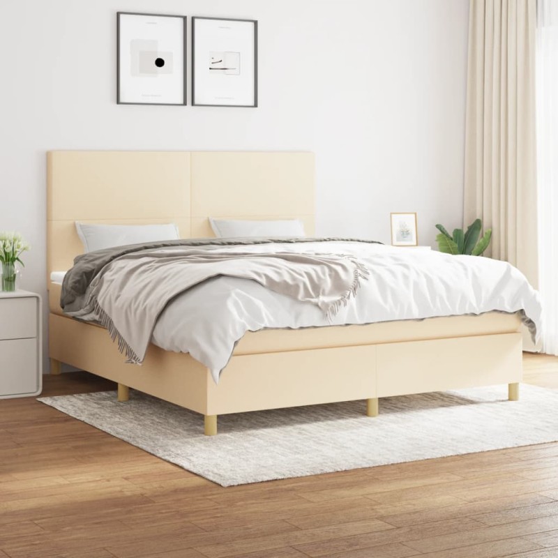 vidaXL Boxspringbett mit Matratze Creme 160x200 cm Stoff vidaXL Boxspringbett mit Matratze Creme 160x200 cm Stoff