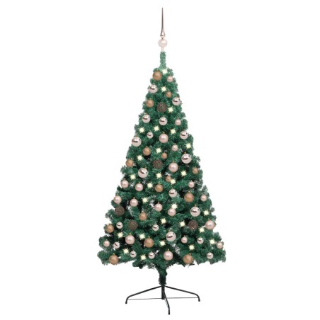 Künstlicher Halber Weihnachtsbaum mit LEDs & Kugeln Grün 120 cm