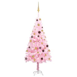 Künstlicher Weihnachtsbaum mit LEDs & Kugeln Rosa 150 cm PVC